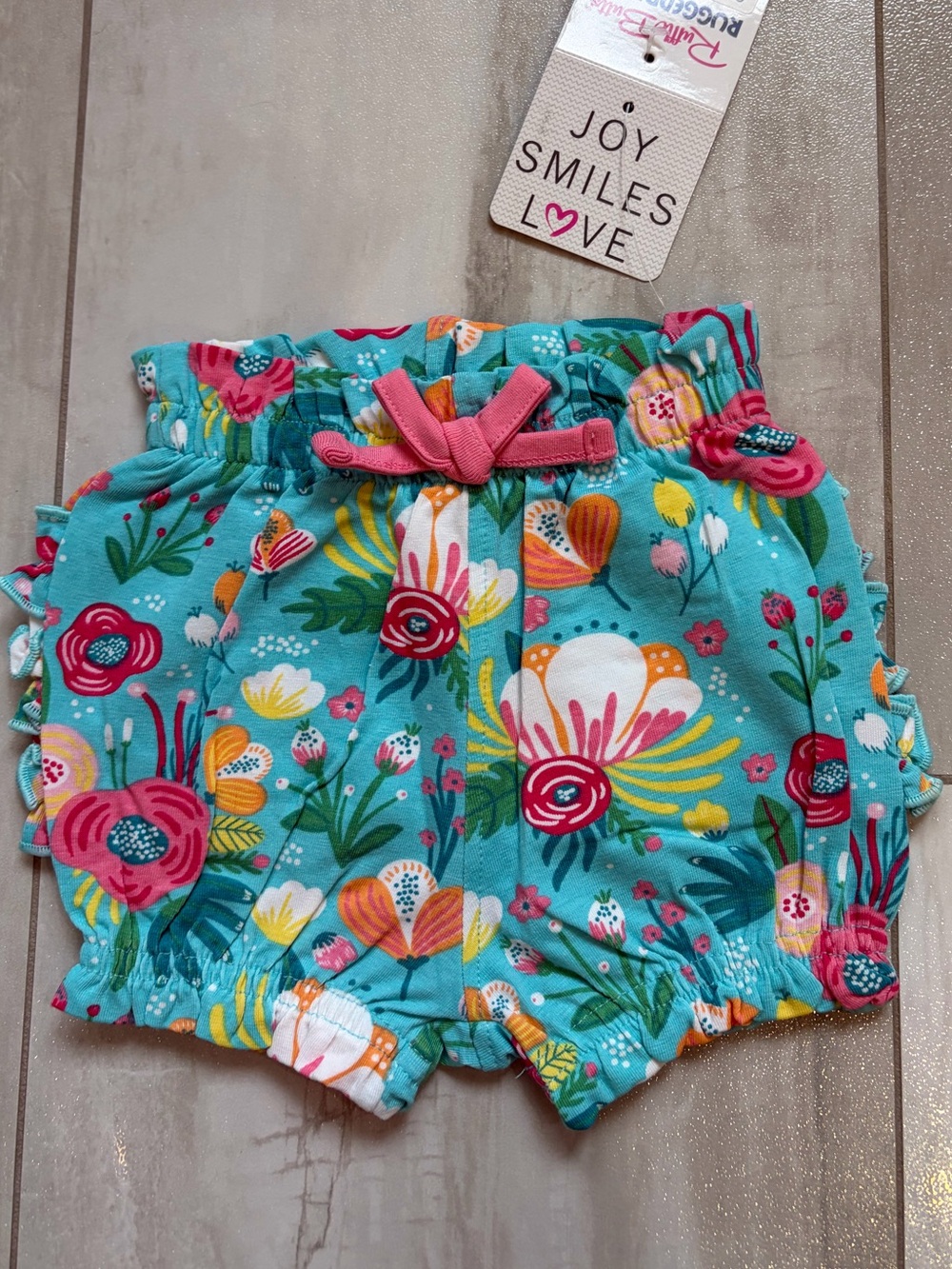 NWT RuffleButts Colorful Flower Patch Pull-On Bubble Shorts Baby Girl 0-3M